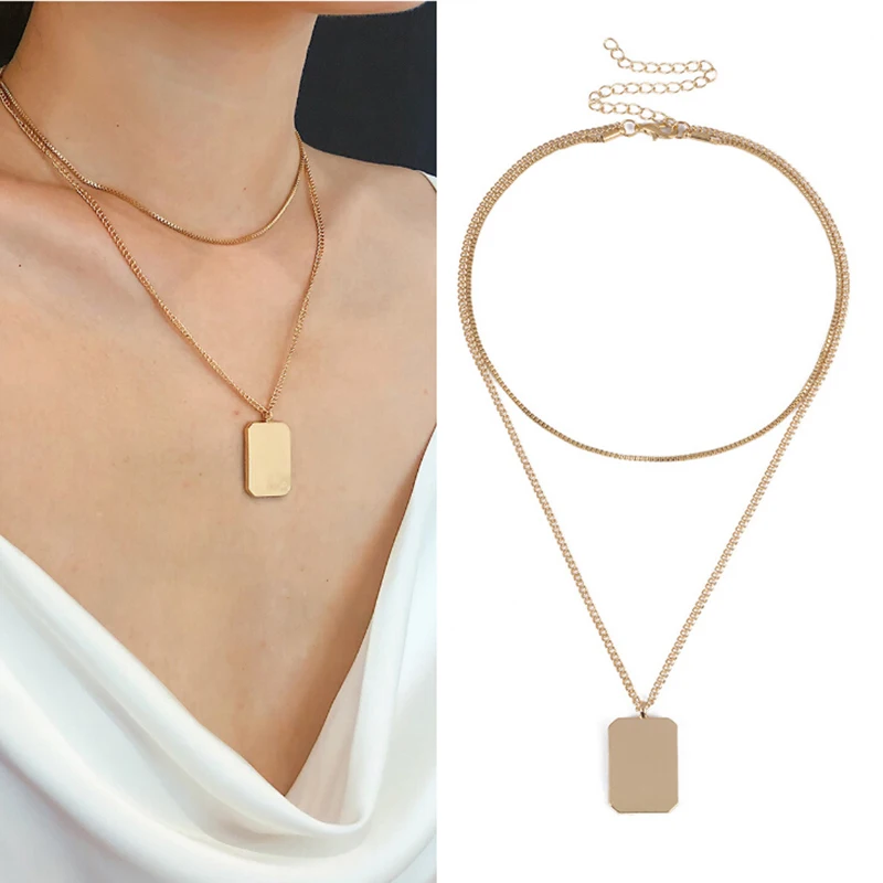 Fashion Women Multilayer Charm Pendant Choker Necklace Boho Long Chain Necklace Jewelry Hot Sale