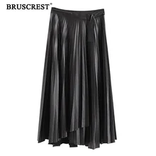 Осенние юбки с высокой талией, Женская юбка миди, плиссированные винтажные юбки, длинная юбка из искусственной кожи, женские панк-юбки