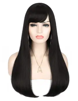 

Youthfee 24" Synthetic Black Hair Lace Front Wig for Women Long Straight with Bangs None Heat Resistant Synthetic Hair Wigs
