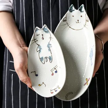 

Cute Cartoon Cat Creative Dishes Japanese Style Bowl Cooking Serving Dish Originality Ceramics Sushi Soy Dipping Plate