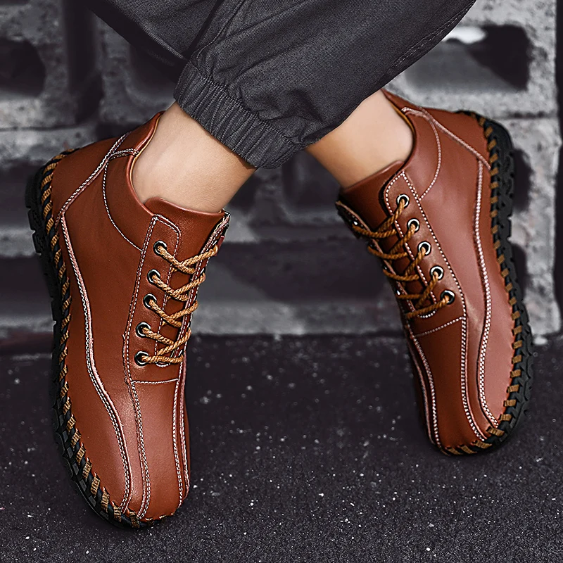 Classic Mens Boots Plush Warm Mens Snow Boots Waterproof Leather Mens Ankle Boots British Style Designer Mens Leather Boots
