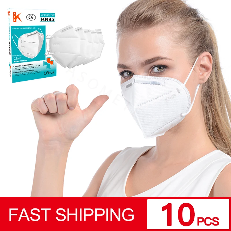 

10 Pcs KN95 Protective Mask Personal Dust Respirator Masks 95% Filtration Dustproof and Breathable Masks