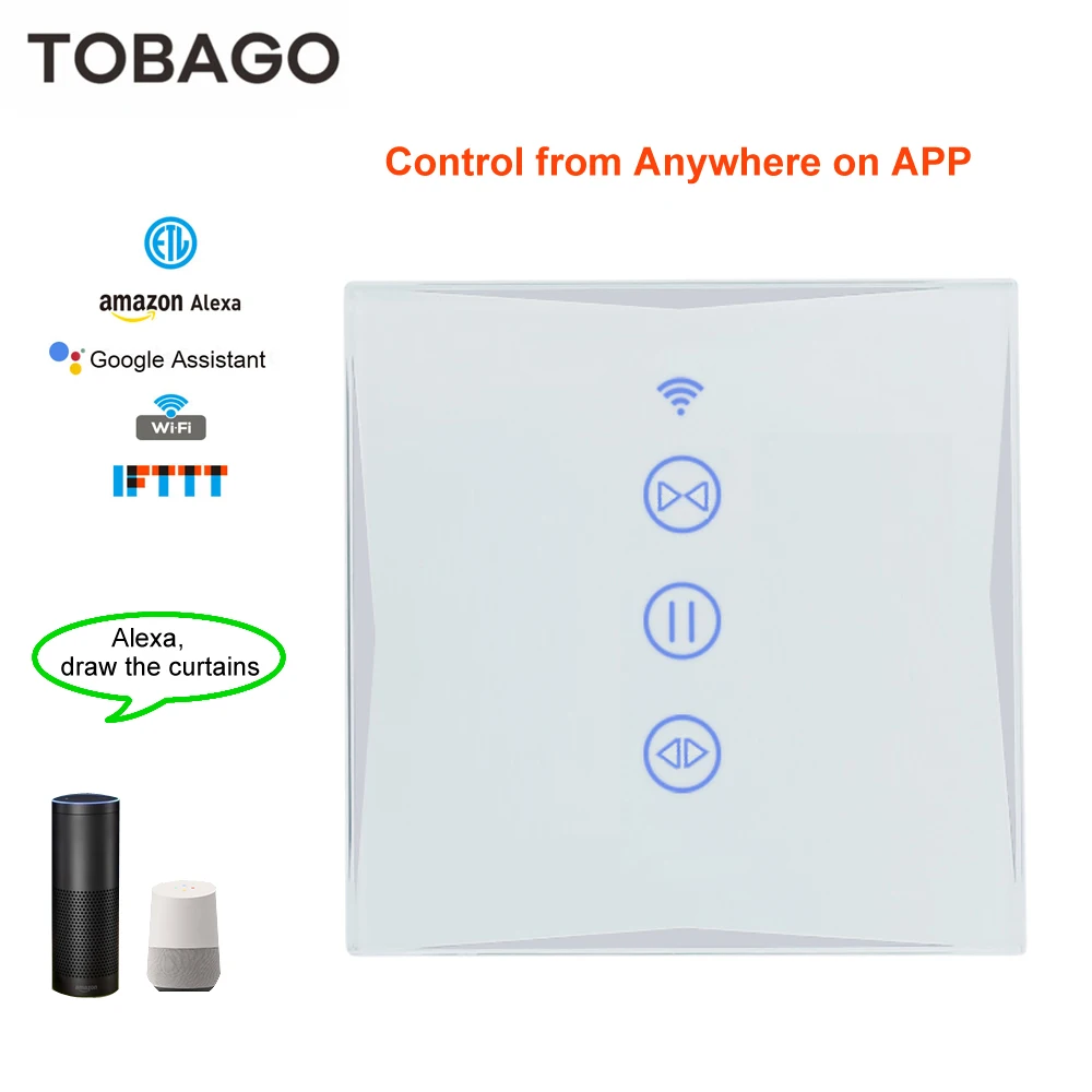 

Tobago Remote Smart Curtain Switch,Home Automation Solution Amazon Alexa Voice Control Wifi Blind Roller Shutter Garage Switches