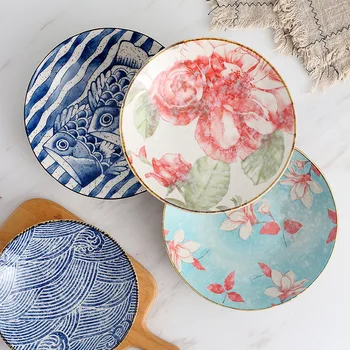 

Dishes 2pcs/set 8-inch flower and fish pattern underglaze ceramic deep dish