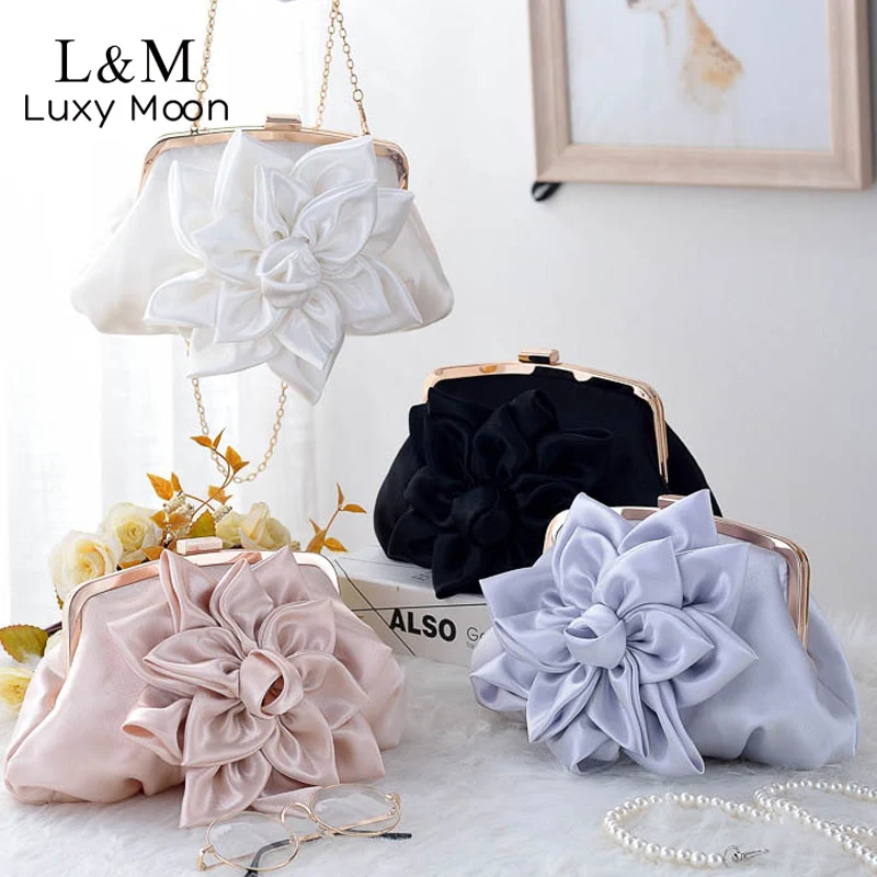 Exquisite Floral Clutch Purse Women New Solid Bridal Chain Pearl Shoulder  Bag Wedding Designer Handbag Evening Bag Bolsa X374H