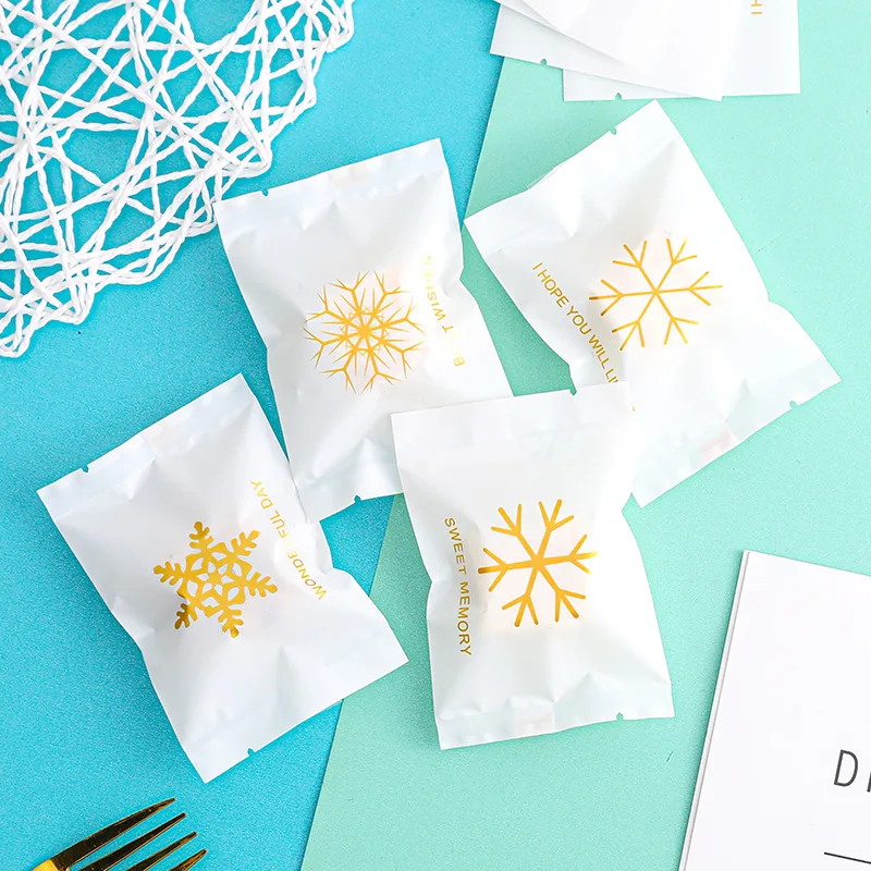 Aq New Year Golden Snowflake Nougat Packaging Bag For Baby Shower Birthday Party White Simple Style Soap Bags Frosted Goodie Bag