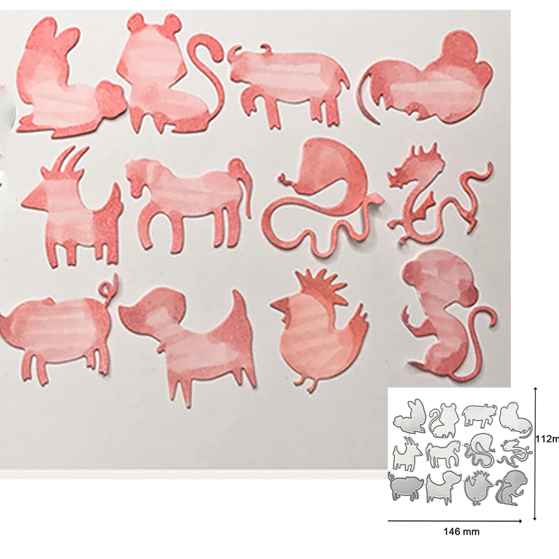 

12 Chinese Zodiac Metal Cutting Dies For DIY Scrapbook Cutting Die Paper Cards Making Embossed Decorative Craft Die Cut New