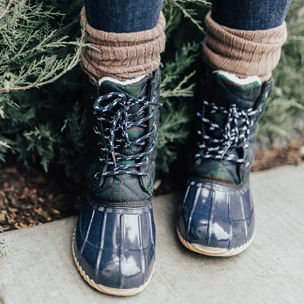 d Women's Boots Lady Duck Boot With Waterproof Zipper Rubber Sole Women Rain Boots Lace Up Shoes Fur Winter Women Shoes - Цвет: d