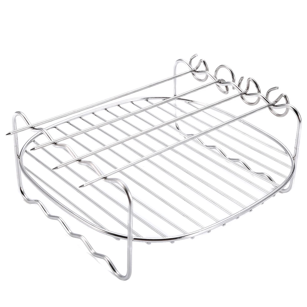 Barbecue Home Holder Baking Tray Double-deck Air Fryer Replacement BBQ Rack Skewers Stainless Steel Outdoor Non-stick |