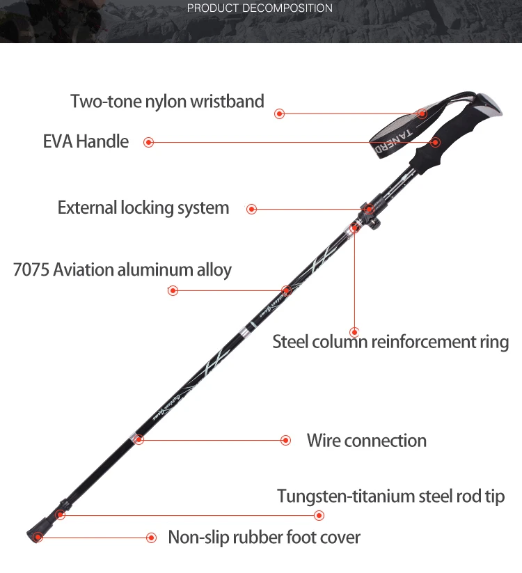 Anti Shock Nordic Walking Sticks Telescopic Trekking Hiking Poles Ultralight Walking Canes With Rubber Tips Protectors16