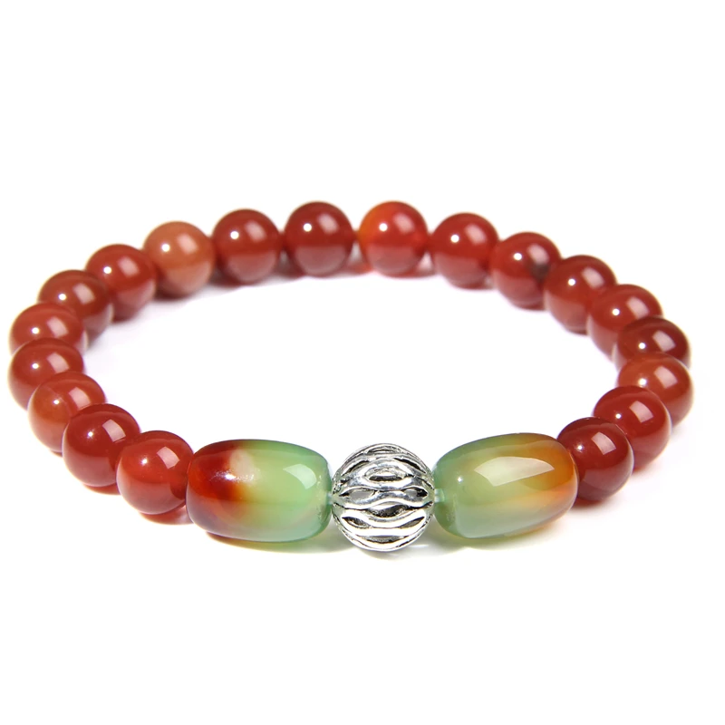 

Natural Red Agates Bracelets Women Birthday Gifts Silver Ball Charm Tibetan Buddhist Prayer Elastic Friendship Bracelets Jewelry