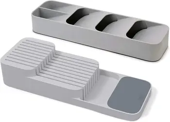 

Umiskam DrawerStore Compact Cutlery Organiser and Knife Organiser ,Convenient storage tool,2 piece set,Grey