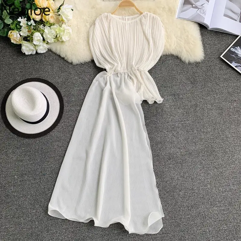 Neploe шифоновая женская блузка лето Новинка О-образным вырезом короткий рукав Blusas Mujer нерегулярные оборки плиссированная рубашка Топ Slim Fit 43687