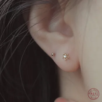 925 Sterling Silver Korean Version Simple Hollow Flower Stud Earrings Women Romantic Sweet 14k Gold Plating Jewelry Gift
