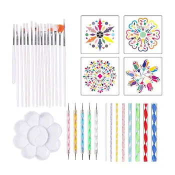 

33pcs/set Mandala Dotting Pen Tools Set for Painting Stone Ceramic with Stencils Template Brush Tray