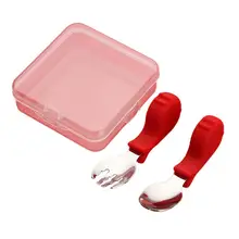 1Set D'alimentation Ustensile Sans Bavure résistant à la Chaleur Portable Bébé Cuillère Fourchette Ustensile pour la Maternelle