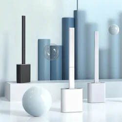 Silicone Toilet Brush Soft TPR Silicone Head Detachable Bathroom Wall-mounted Cleaning Brushes with Stand Long Handle Brush