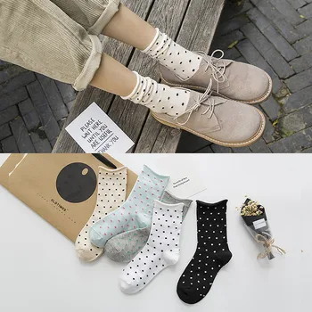 

Women Warm Print Dot Socks Wind Simple Basic Fresh Mid Tube Socks Cotton Retro Style Fashion Sock Drop Shipping