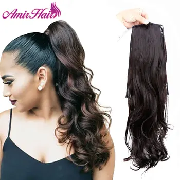 

Amir Curly Hair Tail False Hair 22 Inch 120g Ponytail Hairpiece With Hairpins Synthetic Hair Brown Natural black