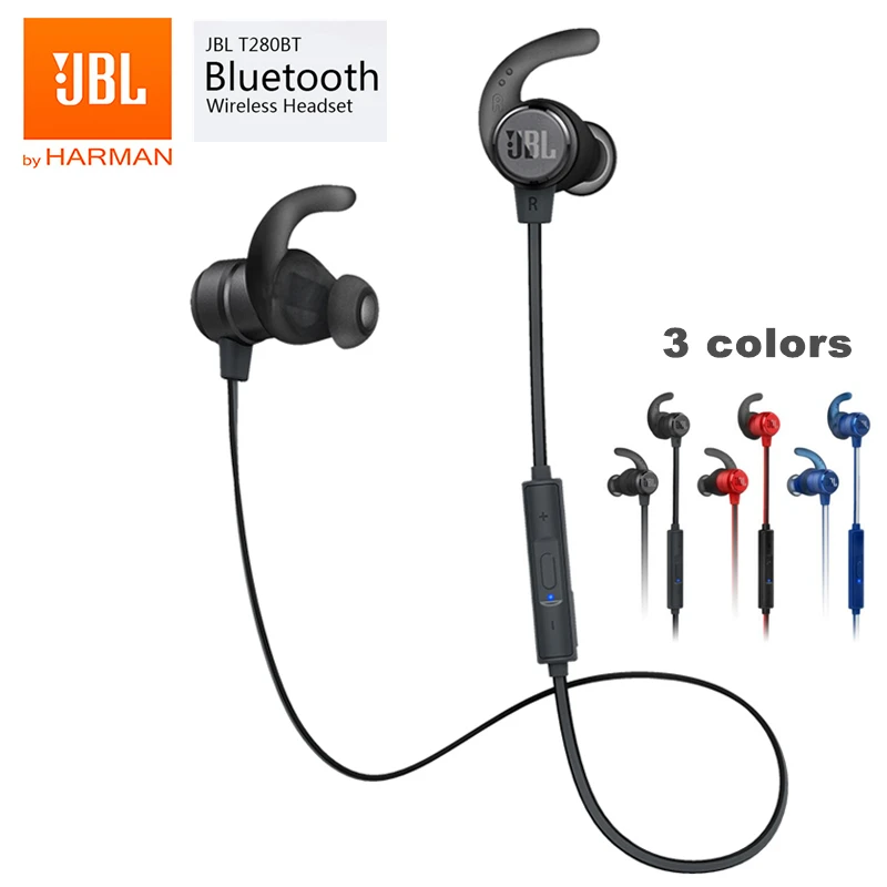 Original JBL T280BT Wireless Bluetooth Earphone Running Sports Earbuds Deep Bass Headphones with Mic Waterproof Headset 3 colors