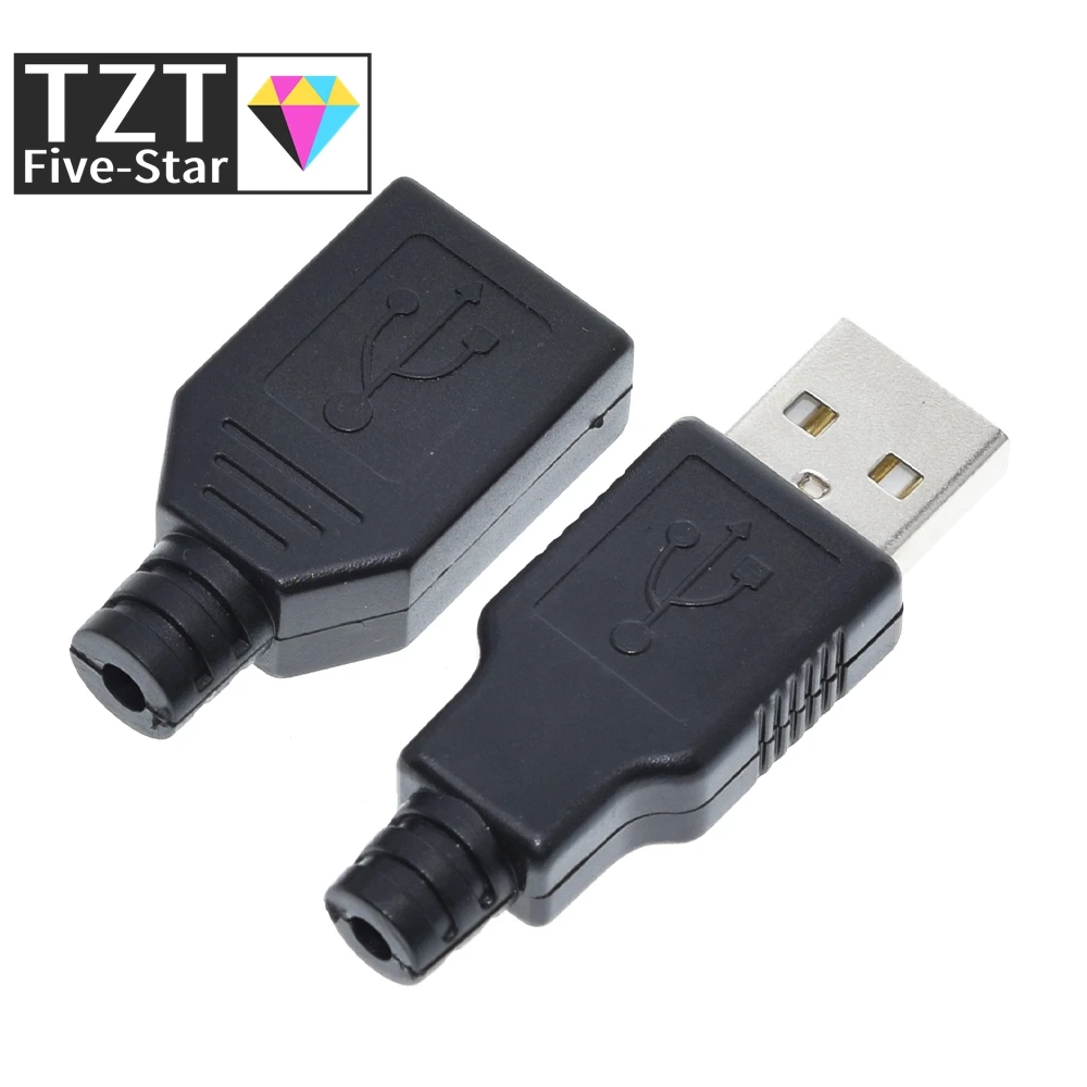 5 компл. Тип A штекер USB 4-контактный разъем + тип гнездо с черной пластиковой