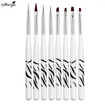 

Monja 8pcs Nail Brush Acrylic Liquid Powder French Drawing Painting Stripes Lines Liner Design Dotting Pen Manicure Tool