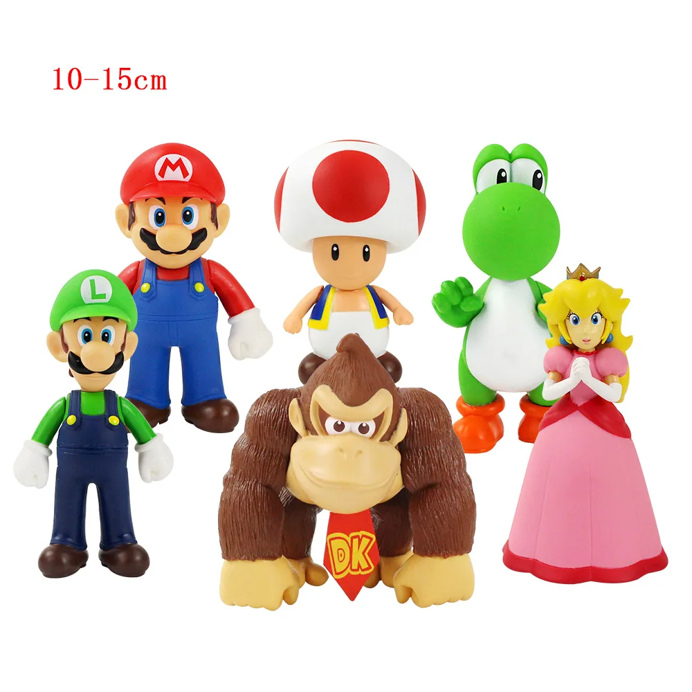 Большой Стиль, на стопу длиной от 10 до 15 см 6 шт./компл. Super Mario Bros Фигура Куклы супер Марио Луиджи Принцесса Персик Йоши гриб Донки Конг PVC Моделя с хорошим спросом игрушка - Цвет: 6pcs opp bag