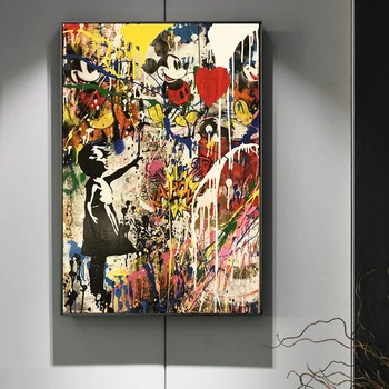 

Girl Holding A Balloon Wall Graffiti Art Prints Modern Street Art Canvas Paintings On The Wall Pictures Kids Room Decoration