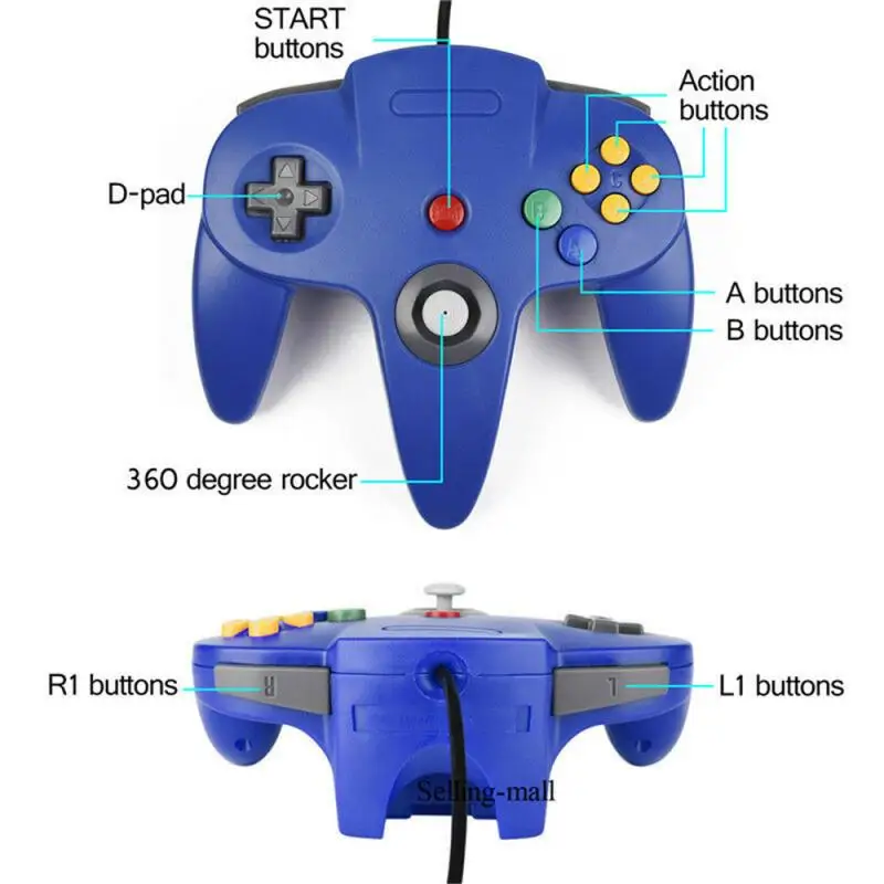 N64 Controller Gamepad Joystick Joypad Game Pad Long Wired For Classic 64 Consoles Games N64 Port Interface For Nintendo