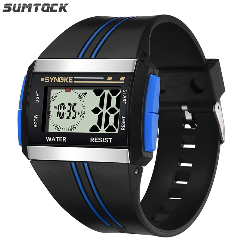 

SUMTOCK Big Screen LED Electronic Watch Man Sports Outdoor Fitness Watches Mens Waterproof Multifunction reloj hombre lige lujo