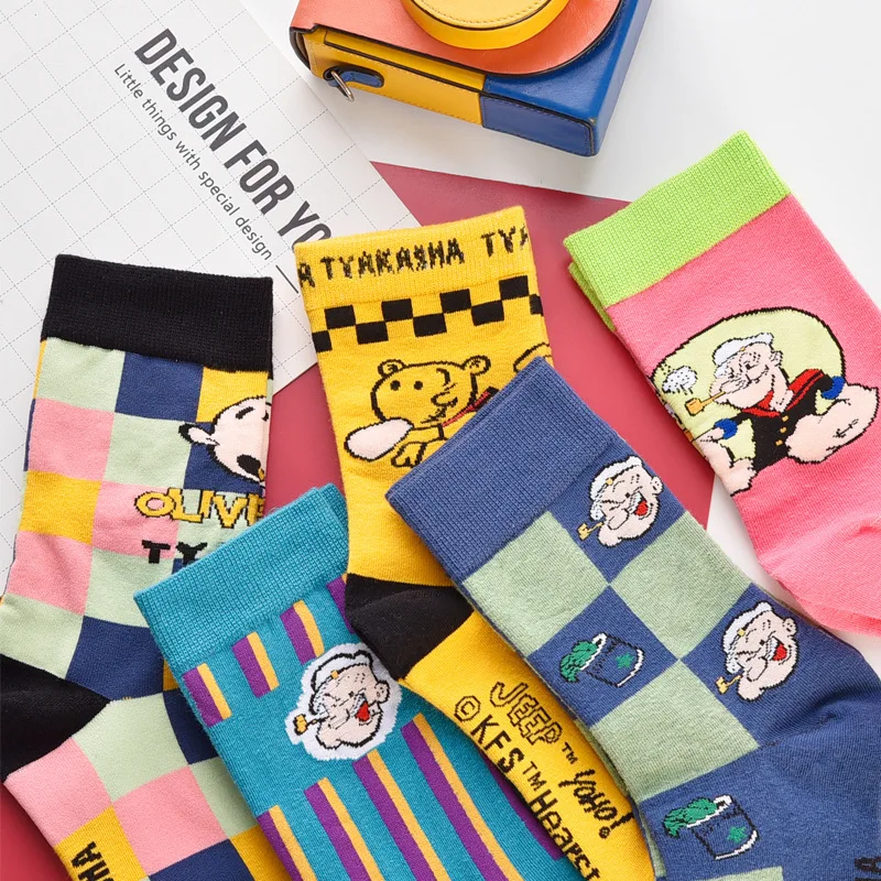 SP& CITY/5 пар; забавные женские носки в Корейском стиле; хлопковые носки с героями мультфильмов; оригинальная уличная одежда; хипстерские носки унисекс