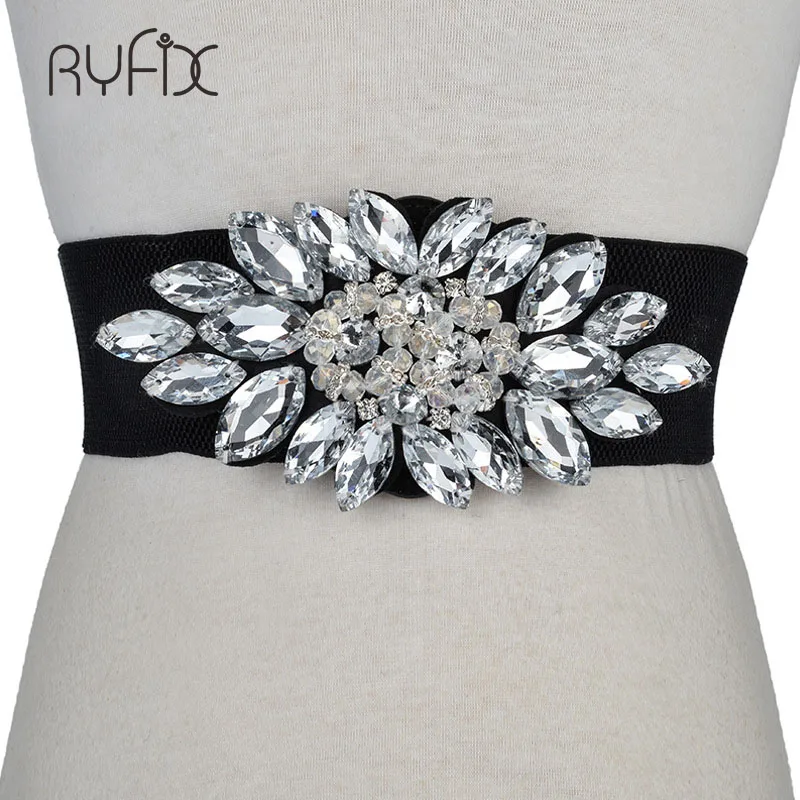 

Fashion Women Elastic Wide Corset Belt For Women Glass Crystal Ceinture Ladies Thin Rhinestone inlaid Belt Waist Girdle BL201819