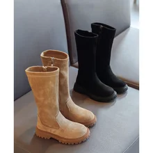 

Girls High Boots 2021 Winter Kids Fashion Knee High Warm Fur Snow Boots Genuine Leather Children Shoes Black Soft Sole Platform