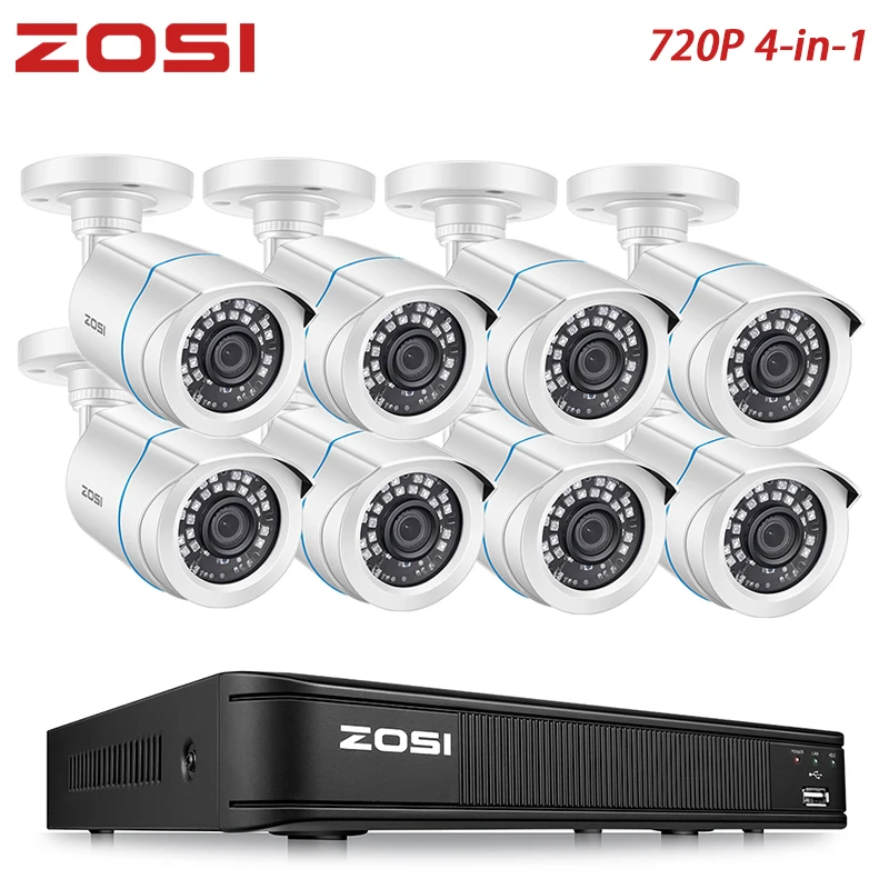 ZOSI 720P 8-канальный сетевой видеорегистратор 4-в-1 CVBS AHD CVI TVI CCTV Системы DVR 1MP массивная пуля, открытая видео ночного видения Системы видеонаблюдения DVR комплект HDD