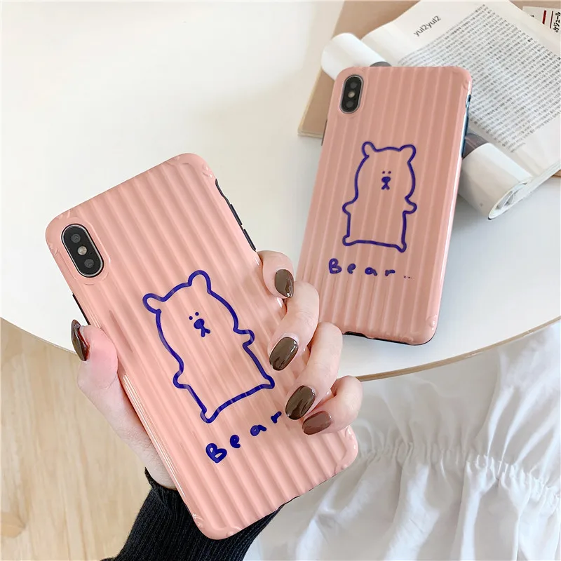 

Cartoon Cute Pink Bear Phone Case For iPhone XR XS MAX X Fashion Korean Suitcase Surface Shell For iPhone 8 7 6S Plus Soft Cover