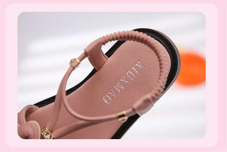 Sandals Girls Kids Sandals Princess Sweet Flower Children Summer Beach Shoes 2020 Brand New Soft Sweet Floral With Pearl 26-36