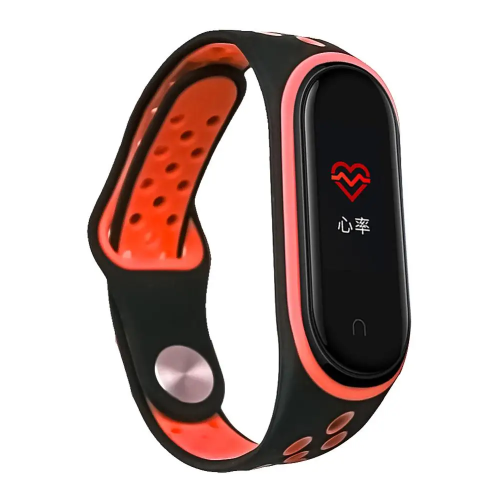 Силиконовый ремешок для mi Band 4, замена для Xiaomi mi band 4, спортивный браслет Aurora, ремешок на запястье, Смарт-часы - Цвет: black red