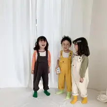 Новые комбинезоны для мальчиков и девочек весенние модные детские длинные штаны От 1 до 6 лет, PP939