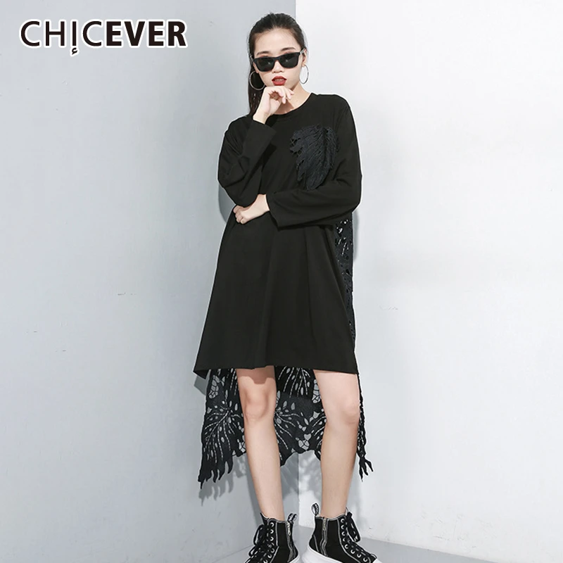 CHICEVER перспективное Вышитое Платье-рубашка для женщин с круглым вырезом и длинным