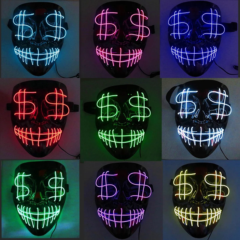 

Newest LED Mask Halloween Scary Mask Glowing Mask EL Wire Light Up Mask Cosplay Costume For Halloween Festival Party supplies