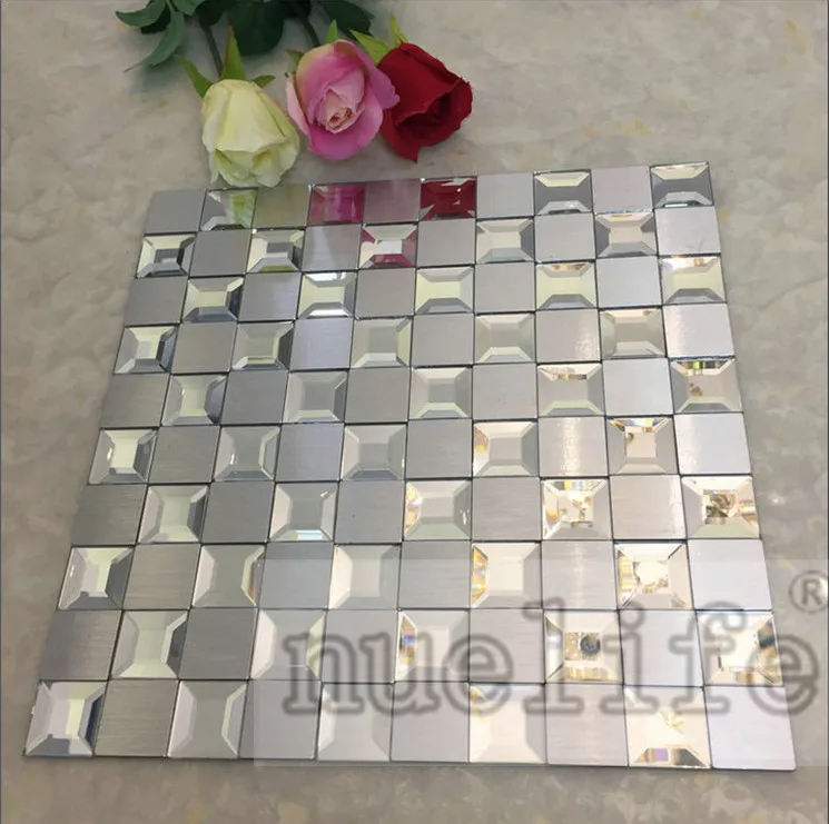 Aluminum composite mosaic beveled mirror five sides edging glass tile living room bedroom bathroom self-adhesive wall stickers