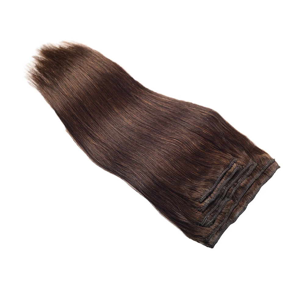 Toysww 100% Real Human Hair Extension Full Head 6Pcs/Set Clip in Hair Extensions Dark Brown Color 2,100g 120g