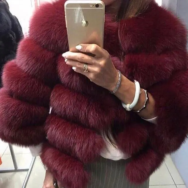 Wine Red Хорошая цена натуральный Лисий Мех Женское пальто зимнее теплое мягкое большое меховое модное пальто Высокое качество - Цвет: Wine Red