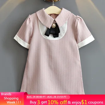 

Menoea Girl Bow Dress Summer Kids Girls Collage Dress Kid Party Costumes Short-Sleeve Children Clothing Outfits 2-6Y