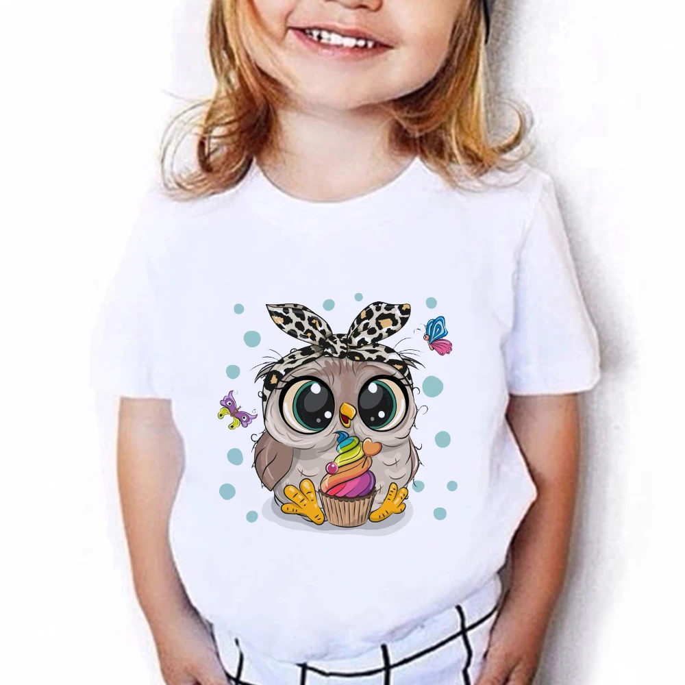 stussy t shirt Toddler Girl favorite Cartoon Style T shirt Cute Owl Print White O Neck T-shirt Kids Fashion Cozy Casual Tshirt For Children harley davidson t shirt