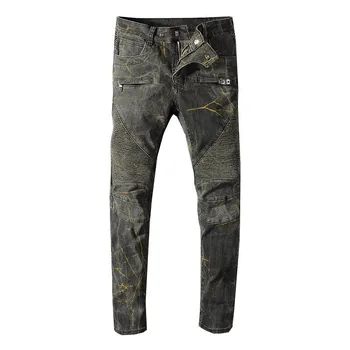 

Mcikkny Fashion Men's Biker Distressed Denim Trousers Washed Slim Fit Stretch Jeans Pants For Male Straight Size 29-42
