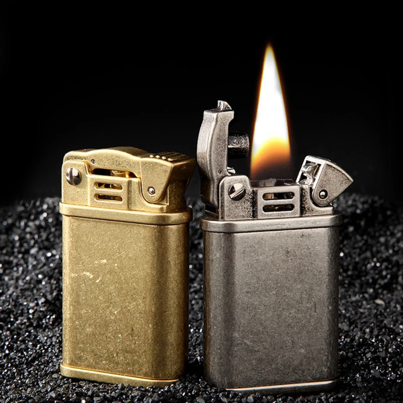 

Retro Copper Flint Lighter Brass Metal Men Gadgets Kerosene Oil Gasoline Lighter Gas Grinding Wheel Cigarette Cigar