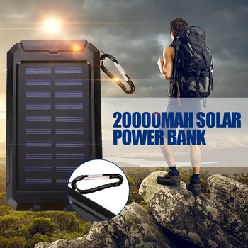 

20000 mAh Solar Power Bank Dual USB Polymer Battery Charger External Polymer Battery Charger Waterproof for Outdoor Light