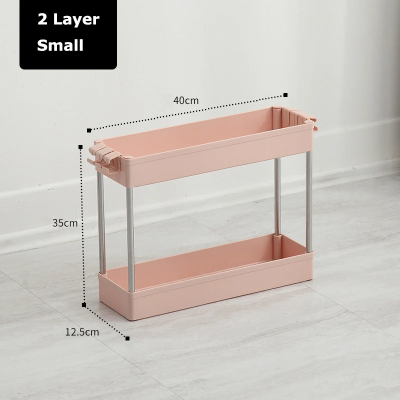 2 Layer Pink Small Тонкий выдвижной кухонный стеллаж для хранения, для спальни, ванной комнаты, органайзер, полка, подвижная, 2, 3, 4 яруса, белый, розовый, держатель для хранения гаджетов - Цвет: 2 Layer Pink Small