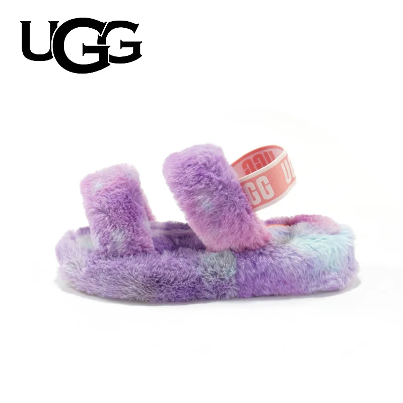 Новинка 2020 года Женские меховые сандалии UGG на плоской подошве Классические